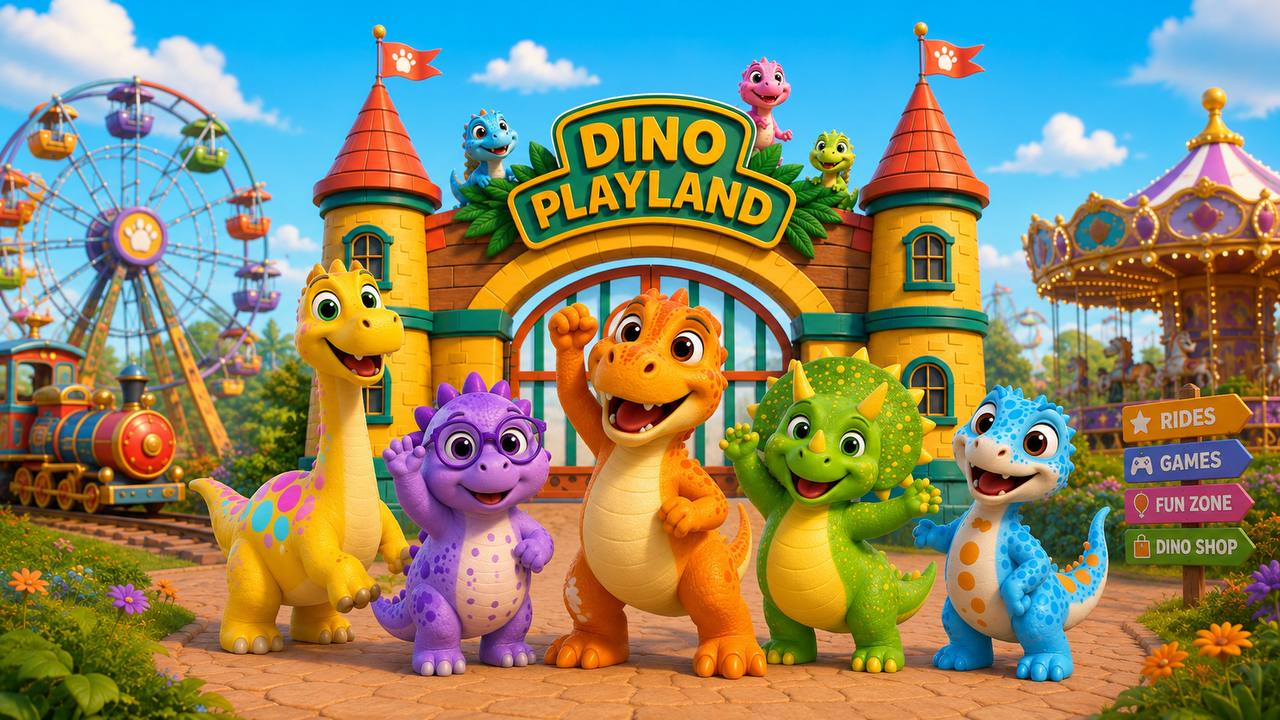Geng Dino menyambut di gerbang Dino Playland