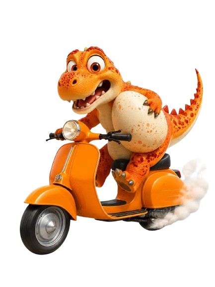 Darko membawa telur Dino naik Vespa dikejar Zorka
